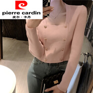 皮爾卡丹（pierre cardin）專(zhuān)柜春秋薄款方領(lǐng)內搭長(cháng)袖打底針織衫上衣秋冬設計感小眾短款毛衣 粉紅色 均碼 _高彈力_70-125斤