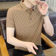 VACK夏天商務(wù)短袖t恤男潮流POLO衣服男夏季冰絲涼感t恤男裝翻領(lǐng)半袖男 9999卡其 L (110-125斤)