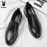 花花公子（PLAYBOY）皮鞋男鞋2025夏季男士正裝鞋簡約英倫商務(wù)休閑軟底鞋 黑色39