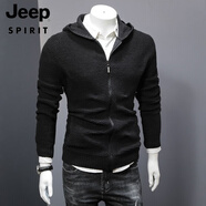 JEEP SPIRIT毛衣男帶帽純色潮韓版修身菠蘿紋路線衣拉鏈毛衫外套男士針織開衫 黑色 3XL