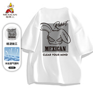 稻草人（MEXICAN）短袖男韓版潮流圓領(lǐng)寬松打底衫青少年潮牌印花上衣 白色/黑 M