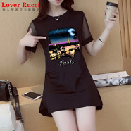 LOVER RUCCI中長款短袖t恤女2025夏季新款韓版修身白色體恤純棉半袖上衣女潮 巴黎夜景 XL