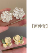 山茶花朵耳夾無(wú)耳洞女小眾設計感耳釘復古高級感法式耳環(huán)可愛(ài)耳飾 落霞[兩件套] 耳夾[無(wú)耳洞]