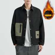 風(fēng)度 WOOG2005男裝翻領(lǐng)夾克男2023春新款潮流微寬松拼接工裝休閑 黑色翻領(lǐng)加絨款 M