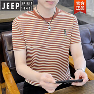 JEEP SPIRIT棉質(zhì)夏季短袖t恤男士體恤衫薄款丅恤韓版潮流男式橫條紋圓領(lǐng)上衣 708焦糖色 XL