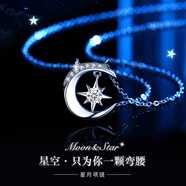 Djin滿(mǎn)天星月銀項鏈女士輕奢星星月亮吊墜鎖骨鏈生日禮物送女友老婆 D042 白鋯 星月項鏈