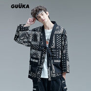 GUUKA中國風(fēng)潮流夾克男士休閑外套青年外搭上衣服嘻哈高級寬松開(kāi)衫v領(lǐng) 黑色 M