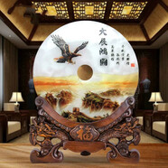 吉祥源 天然玉石平安扣玉石擺件創(chuàng)意客廳家居電視柜玄關(guān)裝飾品送客戶公司商務(wù)定制喬遷禮品工藝禮品擺設(shè) 大展鴻圖  天然玉石 玉石直徑40CM 長寬高40*13*50CM