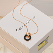 CENTURY& KINDLE【配送證書(shū)】小ck雙環(huán)項鏈女白貝母鎖骨鏈玫瑰金環(huán)環(huán)相扣吊墜送女 【高貴黑】鉆石羅馬雙環(huán)項鏈