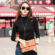 Lauaird 莫代爾棉打底衫女半高領(lǐng)長(cháng)袖T恤春秋新款修身純色衫女裝秋衣 黑色 XL 120-135