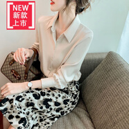 愛夸貓緞面襯衫女上衣女士新款長袖小衫淑女風(fēng)設(shè)計感打底上衣， 醋酸緞 香檳色 XL   100-120斤