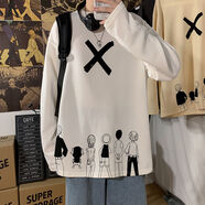 大魚(yú)界線(xiàn) 日系t恤男長(cháng)袖秋季情侶款寬松上衣大碼動(dòng)漫衣服男高初中學(xué)生青少年卡通印花圓領(lǐng)體恤打底衫男 TX99白色T恤 M（90-120斤）