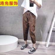 格瑞擇垮褲女松緊腰休閑褲春夏季白色哈倫棉麻九分褲薄款亞麻顯瘦褲子潮 咖啡色(薄款) S(建議90到105斤)