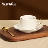 Mongdio 歐式咖啡杯拿鐵杯 掛耳陶瓷輕奢辦公室杯碟套裝 描金一杯一碟一勺（金勺）