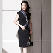 白領(lǐng)（WHITE COLLAR）黑色高彈力 圓領(lǐng)無(wú)袖連衣裙 OL-GTL23-302 黑色 M/160