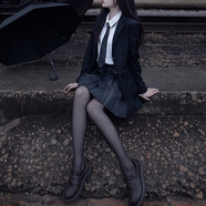 amber heey純欲黑絲jk制服夏裙正套裝全套甜美格裙學(xué)院風(fēng)半身裙學(xué)姐百褶裙女 碳灰+短袖襯衫+領(lǐng)帶+黑絲 M
