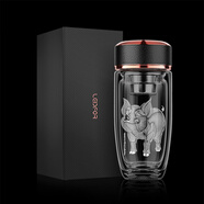 雷德夫（LEIDFOR）G21 G22【動物】系列雙層玻璃杯男士 茶杯高檔透明杯子 玫瑰金金豬 370ml