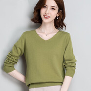 NFTY羊毛衫女時(shí)尚輕熟風(fēng)減齡短款V領(lǐng)套頭毛衣羊毛秋冬打底針織衫上衣 葉綠色 XL
