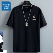真維斯（Jeanswest）透氣冰絲短袖t恤男夏季休閑潮流上衣服寬松學生青少年涼感體恤衫 黑色(像素游戲胸標) L /175(體重120-140斤左右)