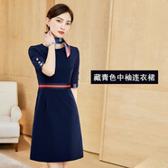芭妃婭中袖職業(yè)連衣裙女氣質(zhì)時(shí)尚正裝x夏季高端OL通勤工裝售樓部工作服 藏青連衣裙 M