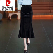 皮爾卡丹（pierre cardin）金絲絨半身裙女2025秋季新款時(shí)尚黑色包臀裙垂墜感高腰顯瘦魚(yú)尾裙 黑色- 常規(guī) S