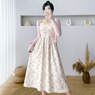 妃莉杋（FeiLiFan）夏季吊帶連衣裙女裝2025新款氣質(zhì)收腰顯瘦甜美開衫碎花裙子女套裝 粉色吊帶裙 M 【建議98-108斤】