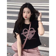 悸囈女大童t恤短袖初中女童夏裝女生衣服夏季中大童短款上衣兒童半袖 黑色短袖上衣 160cm