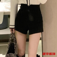 茵侈自帶時(shí)髦感短褲小個(gè)子新款秋冬女裝名媛小香風(fēng)港風(fēng)復(fù)古chic 黑色毛呢短褲-秋冬短褲外穿配靴子 S 80斤-95斤-秋冬短褲外穿配靴子