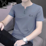 花花公子（PLAYBOY）短袖t恤男2025夏季新款潮流v領(lǐng)休閑寬松上衣薄款涼感男裝 5024深灰 XL