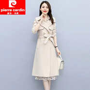 皮爾卡丹（pierre cardin）早秋碎花連衣裙兩件一套2024秋季新款女裝洋氣減齡顯瘦初秋套裝裙 米白色外套【單件】 XL 建議115-130斤