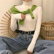 琳茹曼（LINRUMAN）秋冬百搭新款韓版黑色百搭高領(lǐng)加厚修身長袖針織打底衫女裝上衣潮 白色 均碼建議80-105斤