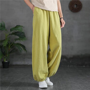 娟的絹春季棉麻禪意茶服寬松瑜伽復(fù)古純色中國風(fēng)女燈籠褲長褲休閑女褲 禪黃 L