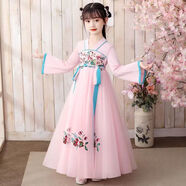 碧眼狐兒童漢服女童新款長(cháng)袖古裝襦裙3-12歲中國風(fēng)仙氣古風(fēng)公主仙女裙 粉色長(cháng)袖 140尺碼（123cm-132cm）