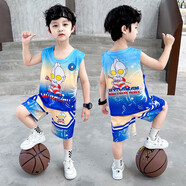 翼紙鳶童裝男童套裝兒童籃球服夏裝奧特曼衣服兩件套禮物寶寶六一兒童節(jié) 奧特曼117藍色 90碼建議身高80-85cm