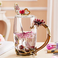 諾詩(shī)曼新年禮物結婚送新人實(shí)用高顏值玻璃杯女生水杯女士泡茶杯琺瑯杯子 摯愛(ài)紅/淡紫色高杯 配蓋勺禮盒裝