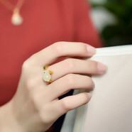 珠汐 和田玉兔子項鏈女可愛(ài)s925銀項鏈溫柔設計高級吊墜兔年新年禮物 玉兔和田玉戒指