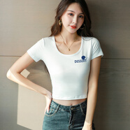 然往短袖T恤女夏裝短款高腰露臍性感字母印花韓版修身百搭漏肚臍上衣 白色低領(lǐng)無(wú)開叉印花 L【適合102-112斤】