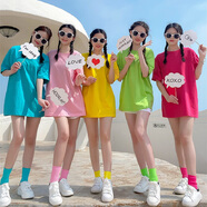 璽檸XINING夏季彩色閨蜜裝棉T恤糖果色伴娘服姐妹短袖寬松T恤聚會(huì)閨蜜裝上衣 黃色  3XL 【135斤到155斤】
