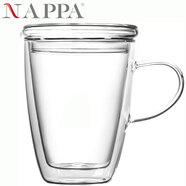 NAPPA 玻璃水杯 耐冷耐熱高硼硅玻璃杯茶杯咖啡杯果汁雙層杯家用杯子 帶蓋馬克杯 350ml 【多買(mǎi)多得】