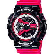 卡西歐（CASIO）男士手表黑紅色G-SHOCK系列防水防震防磁LED照明雙顯學生運動腕表 GA-110RB-1APR