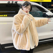 舒芳蝶（shufangdie）羊羔毛外套女2024秋冬裝新款寬松百搭毛毛絨大衣短款加厚棉服上衣 杏色 S