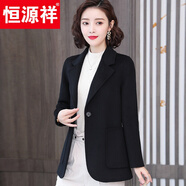 恒源祥雙面羊絨大衣女2025年新款短款修身小個(gè)子羊毛呢子小外套 黑色 2XL