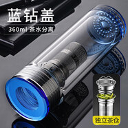 鋼盾鋼化玻璃杯水杯防摔男泡茶杯子水晶杯喝茶玻璃杯子玻璃杯雙層水杯 【升級藍鉆蓋】獨立茶倉 360ml