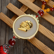 抒文金鑲玉毛主席車(chē)掛件汽車(chē)高檔掛飾毛爺爺掛件吊墜金鑲玉石水晶掛件 茶龍紋珠鏈掛繩金色頭像-紅流蘇