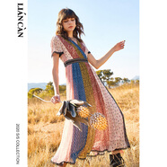 蓮燦2025春夏新小眾條紋撞色百褶裙擺波西米亞雪紡短袖連衣裙女 花色 S