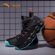 安踏（ANTA）童鞋 兒童運動(dòng)鞋冬季大童男童鞋高幫籃球鞋 黑/熒光水綠-4 33碼