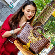 棉想純手工編織包大容量草編包度假沙灘包草包復古手提包休閑藤柄女包 沙拉洛小號