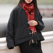 亂在江南民族風(fēng)短款棉服女冬季新品加厚保暖寬松夾棉復(fù)古外套 黑色 均碼