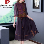 皮爾卡丹媽媽冬裝旗袍裙子氣質(zhì)寬松2025新款中老年女裝秋冬加絨加厚連衣裙 紫色 4XL （建議135-145斤）