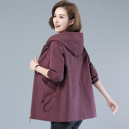 女夢(mèng)雨情純棉外套女春秋寬松衣服中年人女裝開衫連帽風(fēng)衣40-50歲休閑上衣 豆沙紅 4XL 建議155-165斤